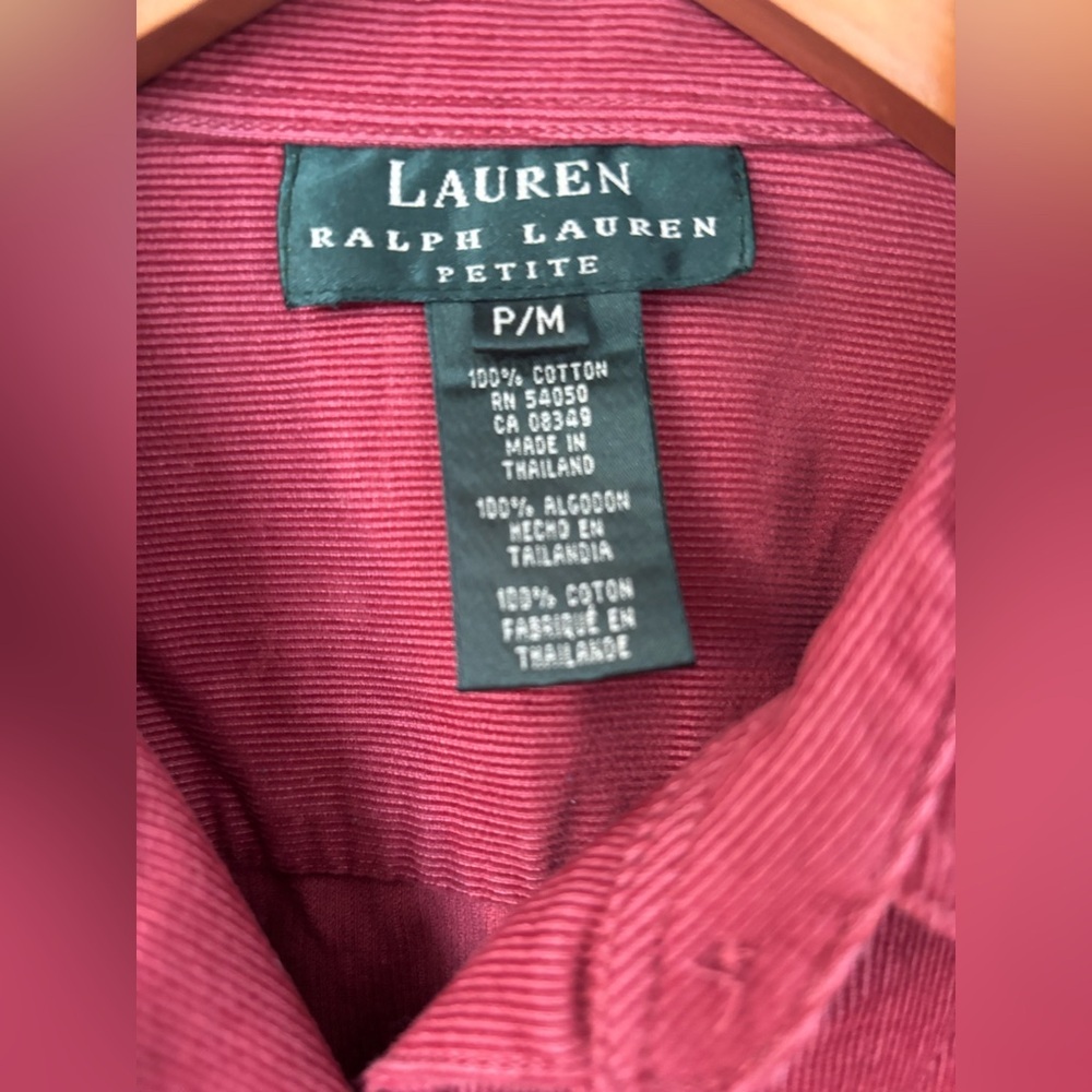 VTG Lauren Ralph Lauren “Dry Goods" utility corduroy Shirt petite M dark pink - Picture 3 of 8